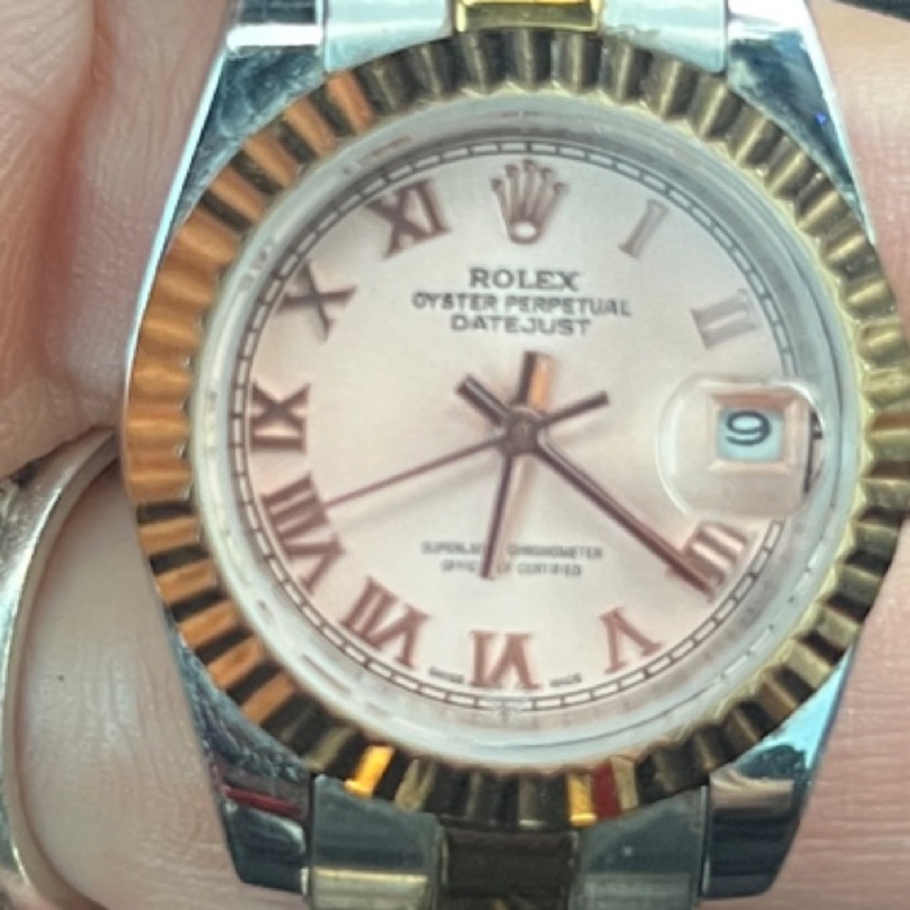 Rolex Silver and Gold Watch with Pink Dial
